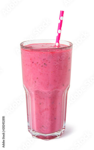 Fresh berry mix smoothie in a tall glass on a white background isolated