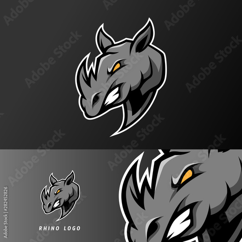 black angry rhino mascot sport esport logo template