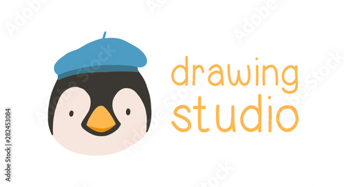 Face or head of penguin wearing beret hat