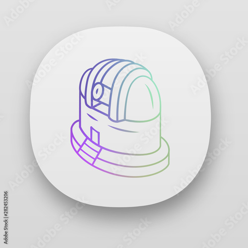 Observatory app icon. Observing terrestrial and celestial events. Astronomical observations. Starry sky analysis. UI/UX user interface. Web or mobile applications. Vector isolated illustrations