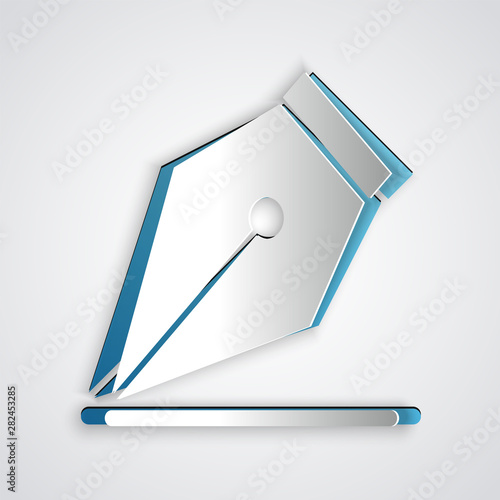Paper cut Fountain pen nib icon isolated on grey background. Pen tool sign. Paper art style. Vector Illustration