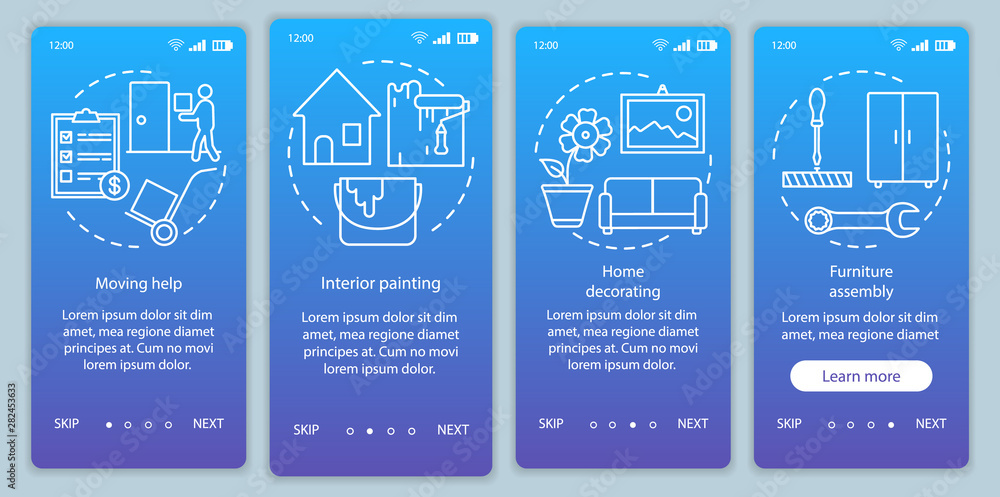 Home services onboarding mobile app page screen vector template. Moving ...