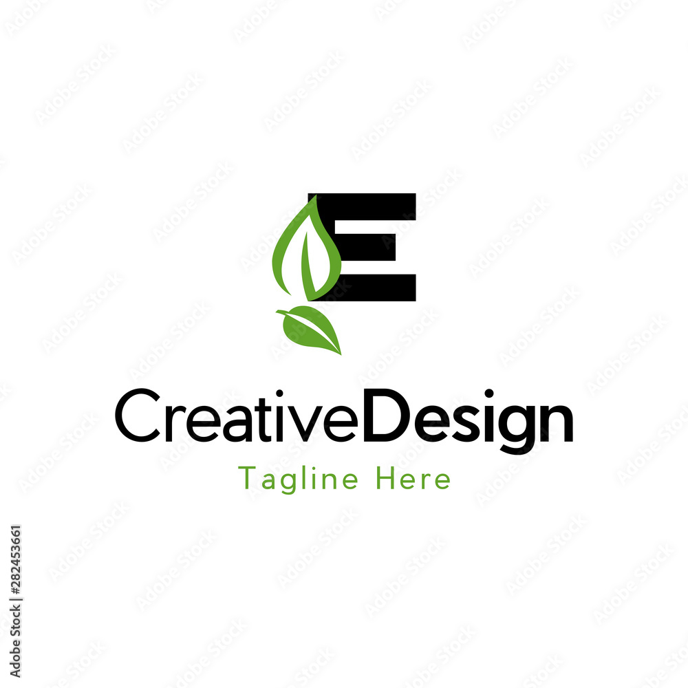 letter E and leaf logo vector, Modern natural leaf on E sign icon design logo concept icon template	