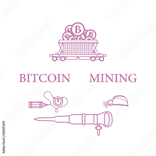 Railway car, bitcoin, dynamite, jackhammer, helmet