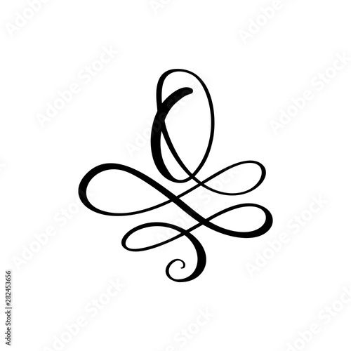 Vector Hand Drawn calligraphic floral number 0 monogram or logo. Hand Lettering numeral Zero with swirls and curl. Wedding Floral Design