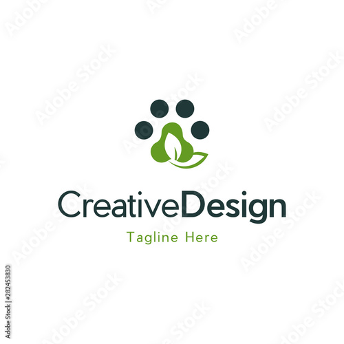 Paw Pet Green Leaf Creative Icon Logo Design Element Template Vector Illustration