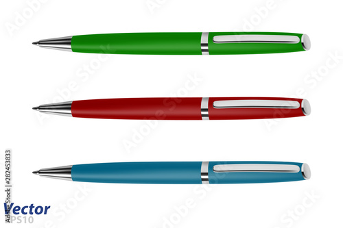 Roller handle business class in the vector.Automatic ball pen in the vector.Ballpoint pen in vector on white background.