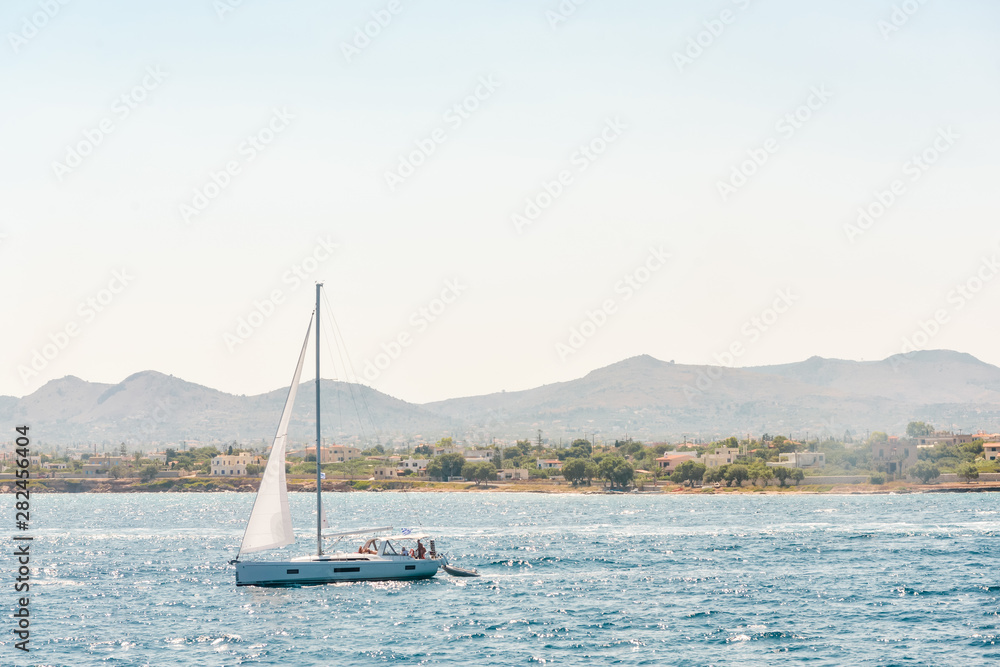 Sailboats in a beautiful bay, Aegina island, Greece