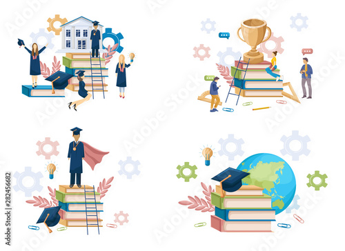 Student graduation set collection Vector flat style. Symbols knowledge templa...