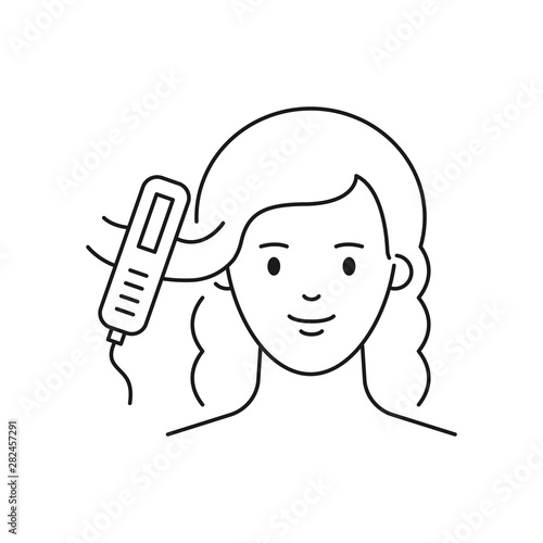 Hair straightening vector illustration outline style