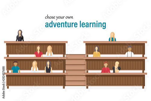 Students at the university learning classes Vector flat style illustrations