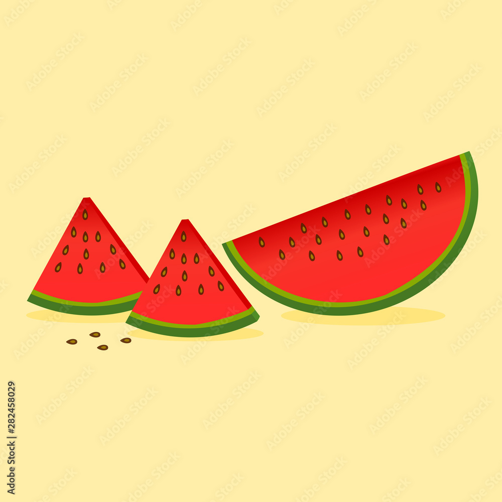 Watermelon slice with seeds isolated on color background. Watermelon slice with seeds isolated on color background.