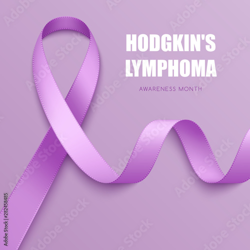 Realistic violet ribbon. Symbol of Hodgkins lymphoma awareness