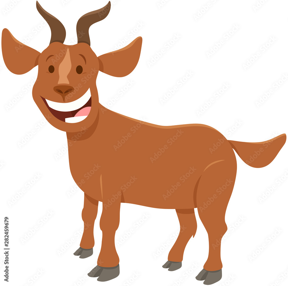 happy brown goat farm animal character