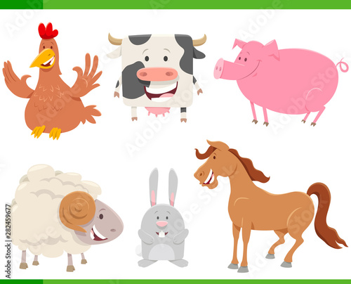 cartoon happy farm animal characters set