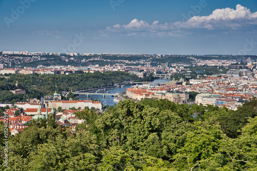 aerial view of Prague old town and Charles bridge