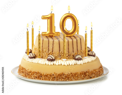 Bilde på lerret Festliche Torte mit goldenen Kerzen - Nummer 10