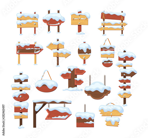 Wooden sign boards blank empty planks or signboards.