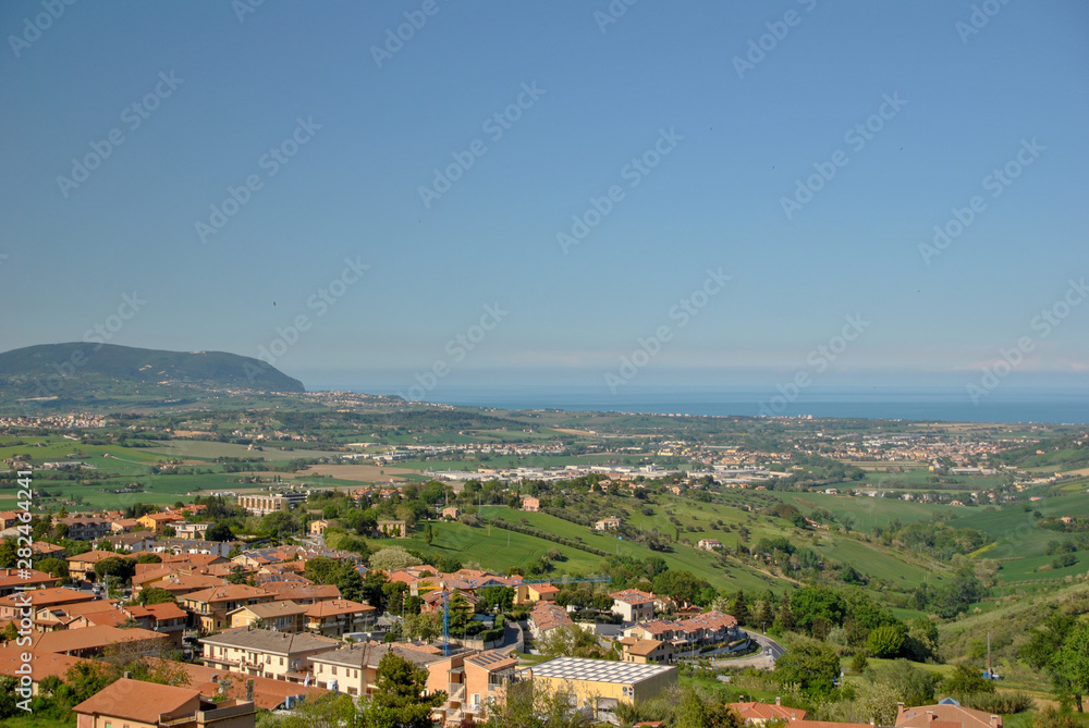 panoramic view of Recanati City in Italy with the sea