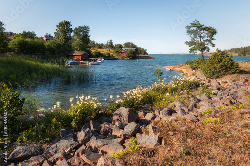 Wooden house on the Baltic Sea. Aland Islands, Finland