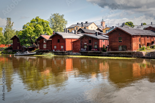 Porvoo, Finland - Embankment of the city of Porvoo. Old red barns on the embankment of the Porvoonjoki River.