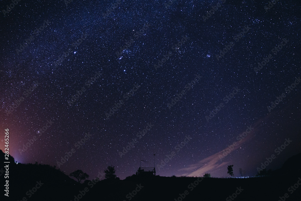 landscape night sky stars milky way on mountains background