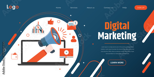 Web Template. Concept for Digital marketing agency, digital media campaign flat vector illustration 