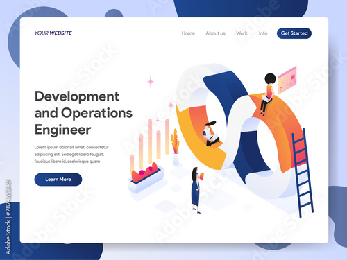 Landing page template of Development and Operations Engineer Isometric Illustration Concept. Modern design concept of web page design for website and mobile website.Vector illustration EPS 10