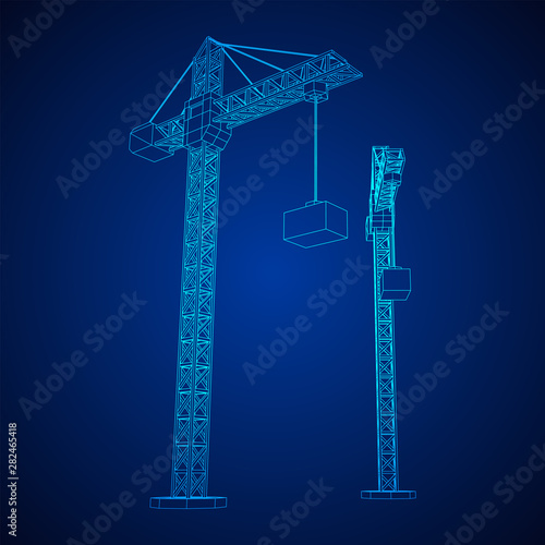 Tower construction building crane. Wireframe low poly mesh vector illustration