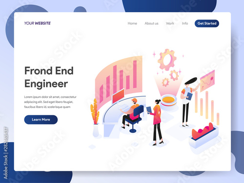 Landing page template of Front End Engineer Isometric Illustration Concept. Modern design concept of web page design for website and mobile website.Vector illustration EPS 10