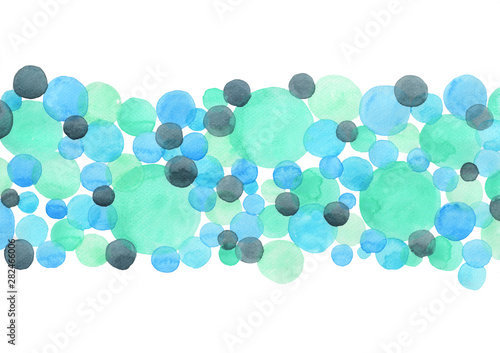 Cuadro en lienzo Abstract blue circle and dots color watercolor hand painting background
