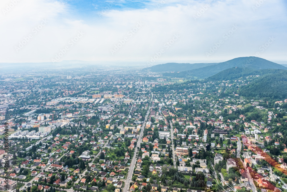 City Graz aerial view with district Eggenberg in Styria, Austria
