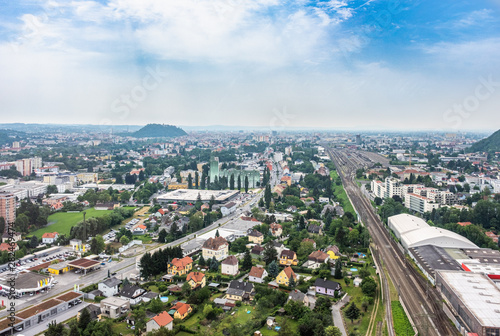 City Graz aerial view with district G  sting and railway station