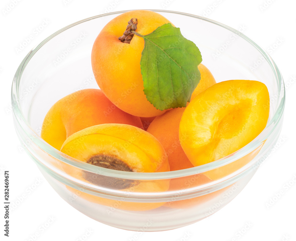Isolated apricot. Bowl with fresh apricots on white background Isolated apricot. Bowl with fresh apricots on white background