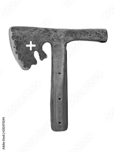 Close-up tip of a medieval battle iron ax