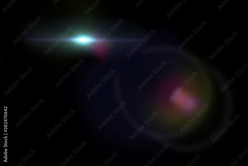 Colorful light Lens flare on black background.