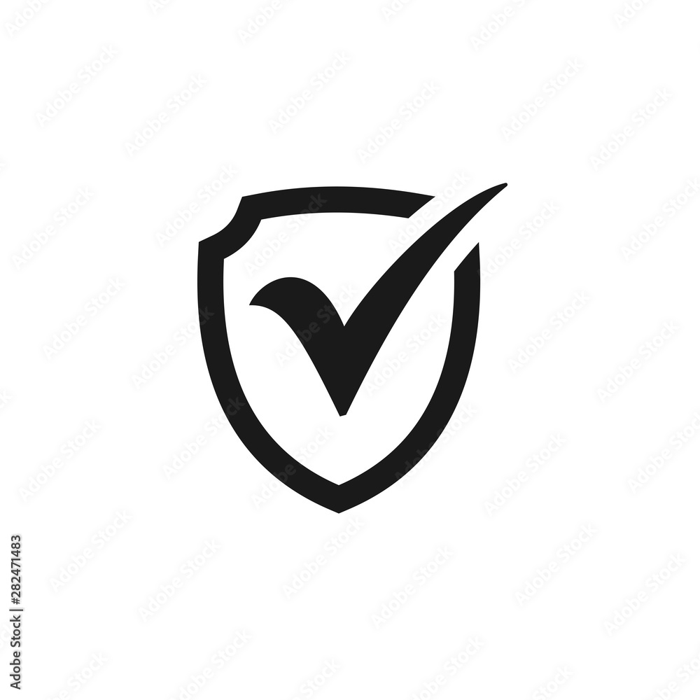 Shield with check mark icon, Tick mark symbol vector