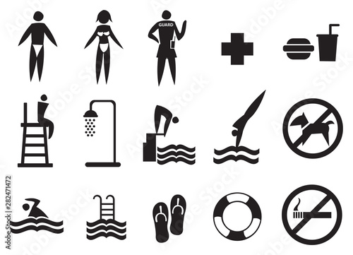 Swimming Pool Signs Vector Icon Set