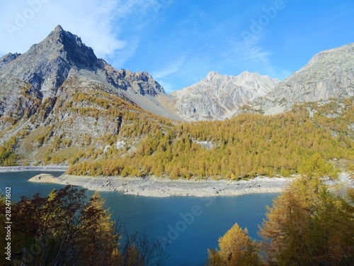 A classic alpine lake immersed in the Nature of the Natural Park "Alpe Veglia and Devero", among the Italian Alps, near the town of Domodossola - October 2018.