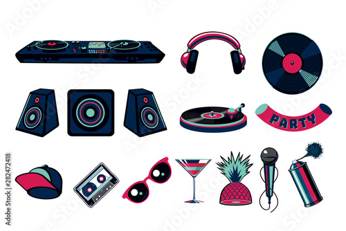 Music party vector icon set. Dance night club signs collection.