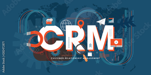CRM or customer relationship management flat stylized vector illustration.