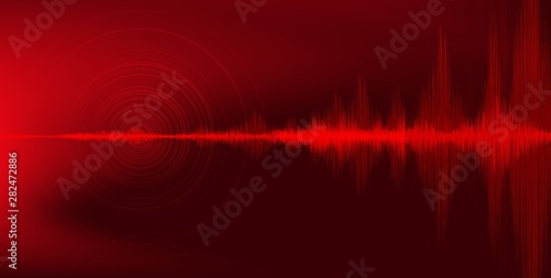 Digital Earthquake Wave with Circle Vibration on Dark Red background,audio wave diagram concept,design for education and science,Vector Illustration.