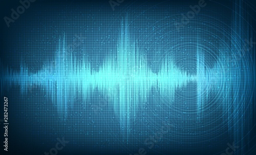 Hi-Tech Digital Sound Wave with Circle Vibration on Light Blue Background,technology and earthquake wave  diagram concept,design for Technology  and science,Vector Illustration.