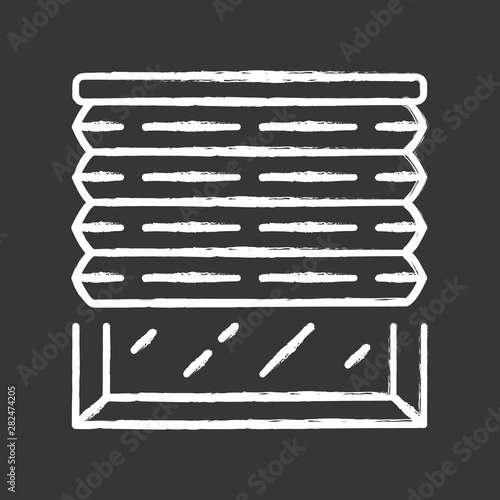 Pleated blinds chalk icon. Cellular shades. Office window blinds. Room darkening decoration, roller shutters, jalousie. Interior design, home decor shop. Isolated vector chalkboard illustration