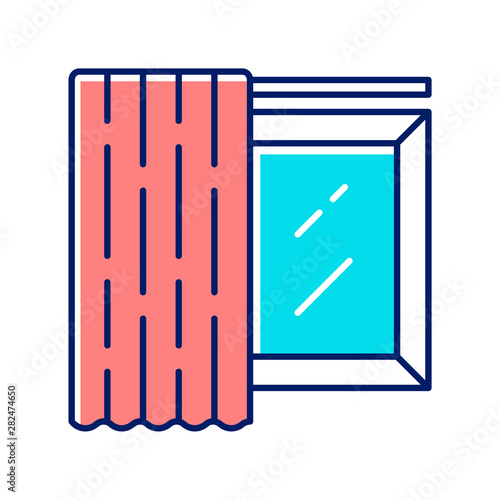 Single panel color icon. Home decorating curtain. Room darkening monochrome shade on cornice. Shop interior design. Window covering. Blackout liner. Isolated vector illustration