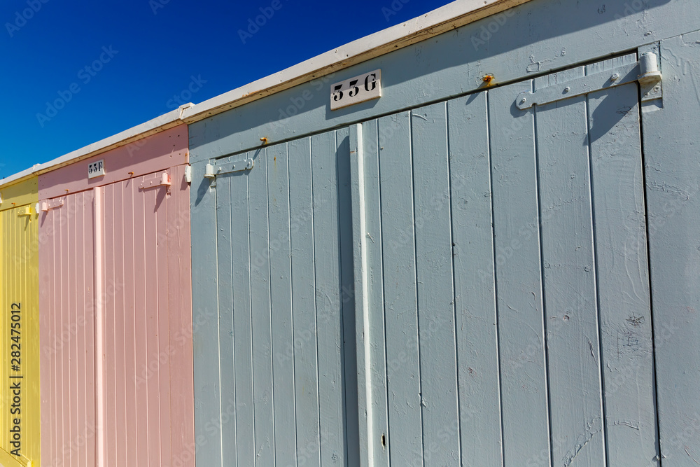 colorful beach huts at the beach of Domburg, Netherlands colorful beach huts at the beach of Domburg, Netherlands