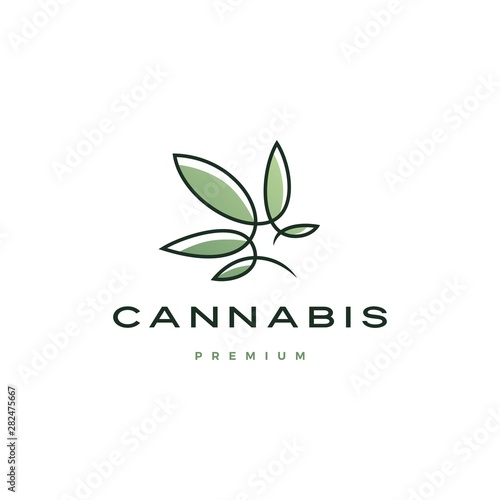cannabis logo vector icon illustration with continuous line with color fill