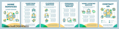 Home services brochure template layout. Cleaning, cooking service. Flyer, booklet, leaflet print design with linear illustrations. Vector page layouts for magazine, annual reports, advertising posters