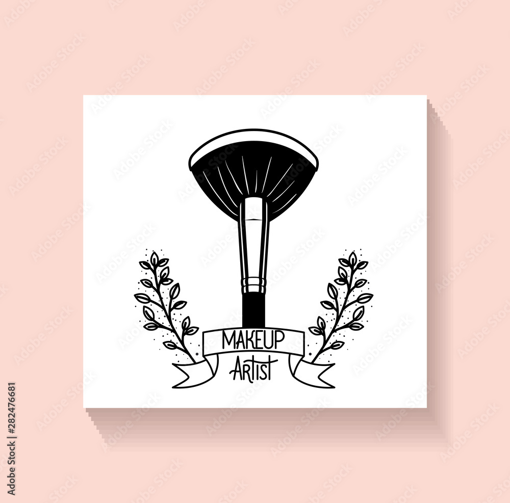 Naklejka premium make up brush accessory in floral frame