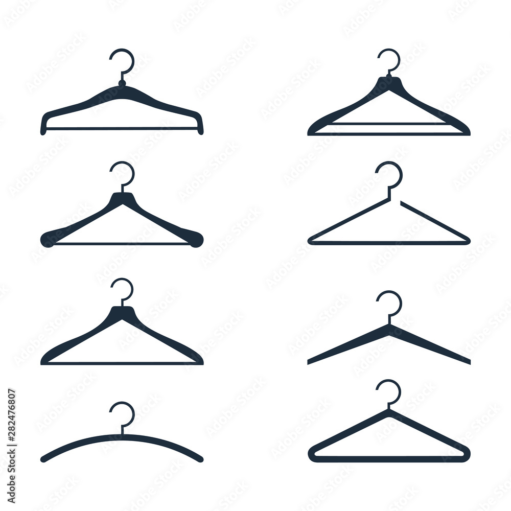 Clothes hanger silhouette collection. Fashionable different types of clothes  hangers icons. Stock Vector | Adobe Stock